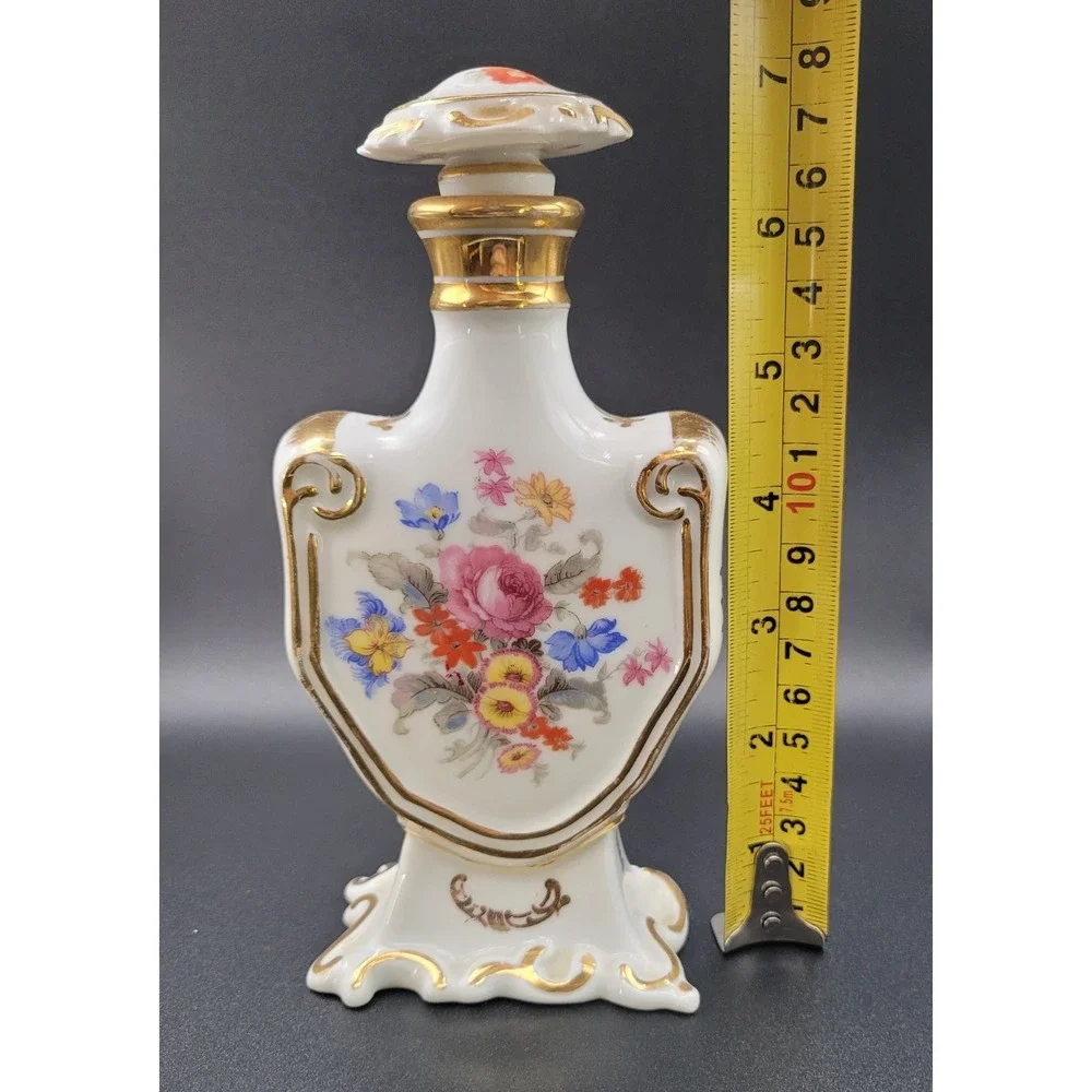 VTG Pirkenhammer Czechoslovakia PerfumeBottle Floral Gold Gilt Stopper MARKED!